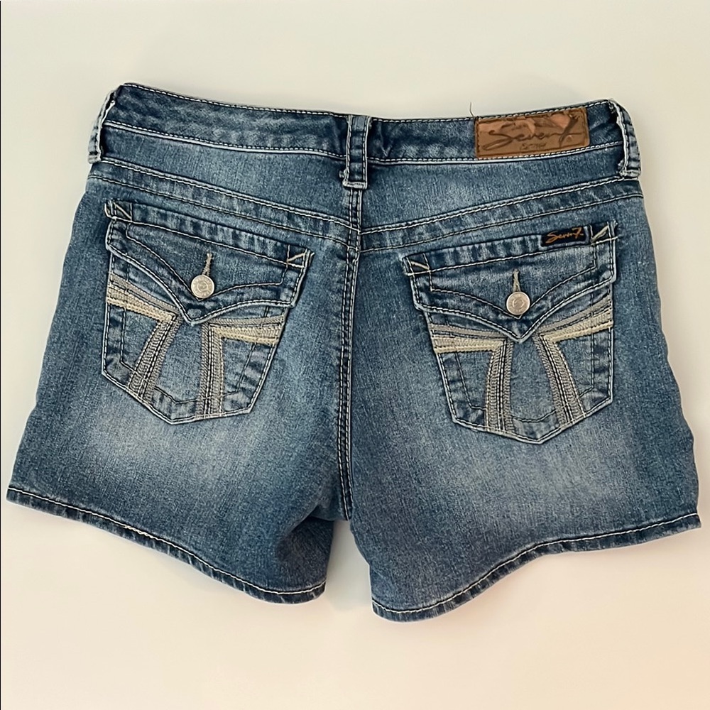 Seven7 Blue Jean Shorts with Classic Medium Wash